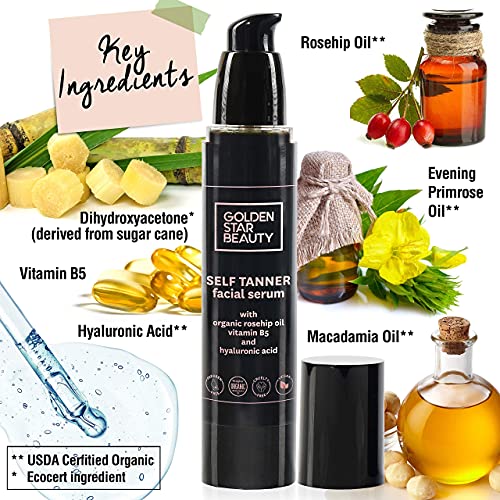 Face Tanner Serum And Self Tanning Dry Oil W/Hyaluronic Acid And Organic Oils - Self Tanners Best Sellers For Perfect Golden Glow #TOP2
