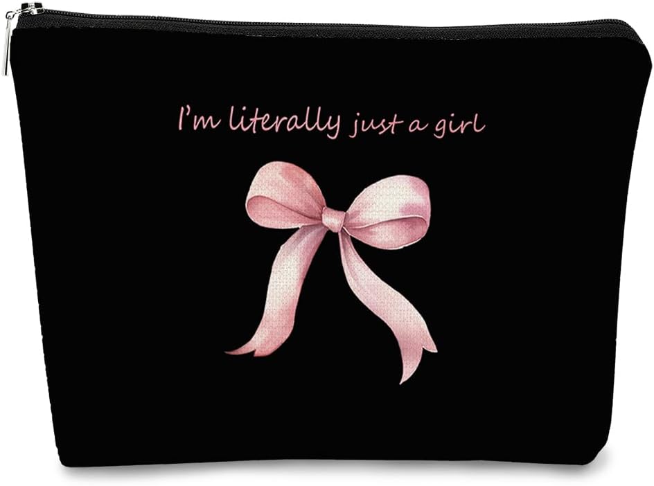 Pink Coquette Bow Aesthetic Makeup Bag, I'm Literally Just a Girl, Cute Cosmetic Bag, Trendy Preppy Gifts, Coquette Stuff, Black