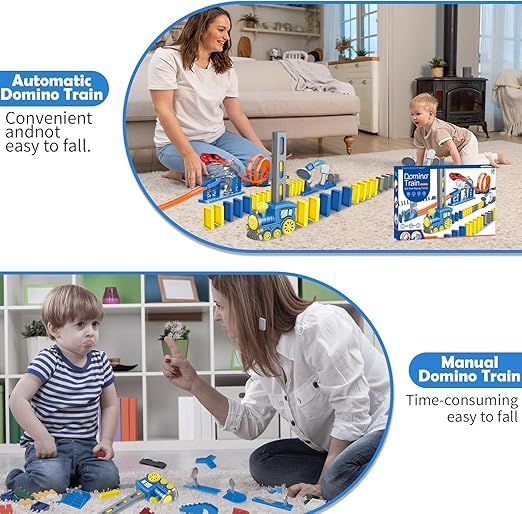 nino's 120 Pcs Domino Train Racing Theme, DIY STEM Toy Domino Blocks 360° High Speed Car Track with Loop Race Circuit with Toy Car, Educational Game for Kids 5+ Years 3