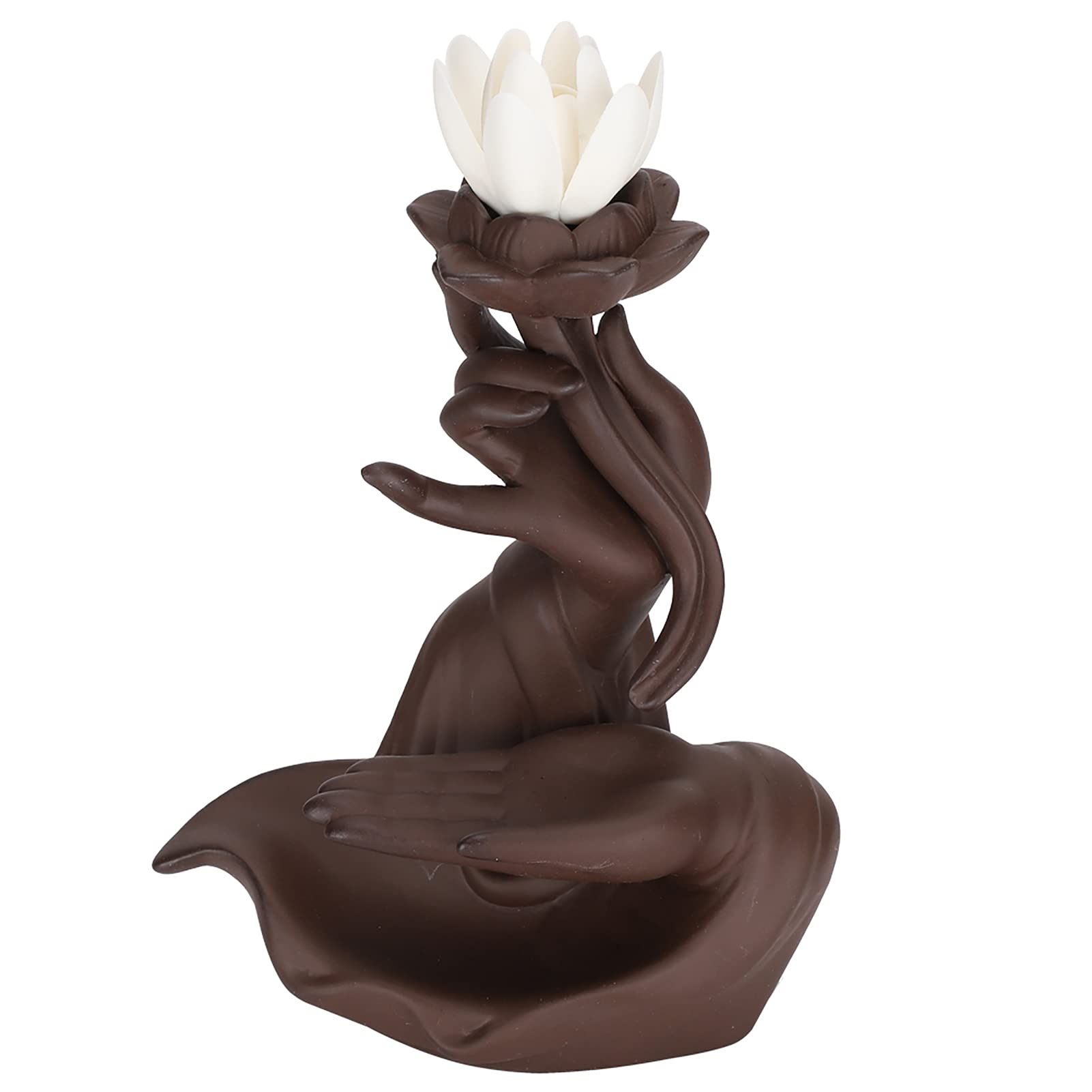 Jiawu Bruciatore di incenso a riflusso, fiore di loto/monaco cascata portaincenso, realizzato a mano, in ceramica, con cono a riflusso e bastoni di incenso, per aromaterapia, meditazione, relax