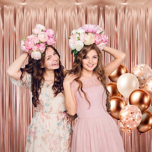 GOER 3.2 ft x 8.2 ft Metallic Tinsel Foil Fringe Curtains Party Photo Backdrop Party Streamers for Birthday,Graduation,New Year Eve Decorations Wedding Decor (1 Pack,Matte Rose Gold,Thick Material)