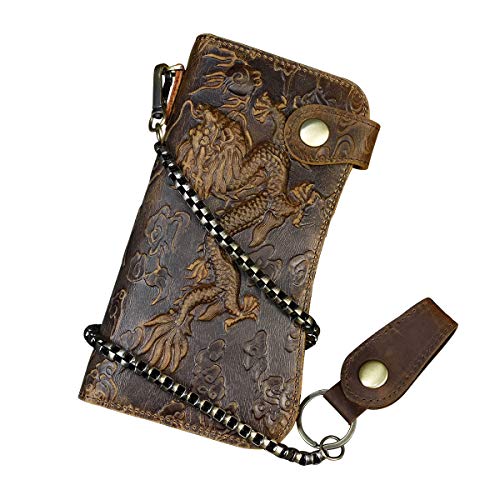 Men's Genuine Leather Long Wallet Chain Wallet Card holder Wallet with Coin Pocket