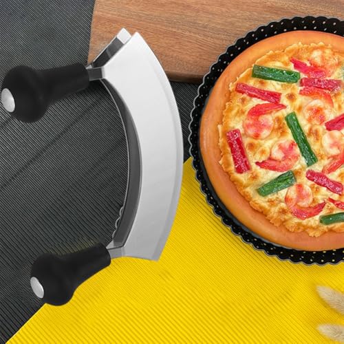 Wiegemesser, Kräutermesser, Biegemesser, Wiegemesser Zweischneidig, Klinge für Kräuter, Gebogener Kräuter Zerkleinerer, 17cm Kräuter und Pizzaschneider zum Zerkleinern von Kräutern and Gewürzen