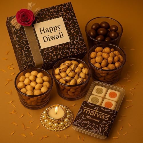 Malvas Food Diwali Gift Hamper Box – 500g Dry Fruits & Chocolates...