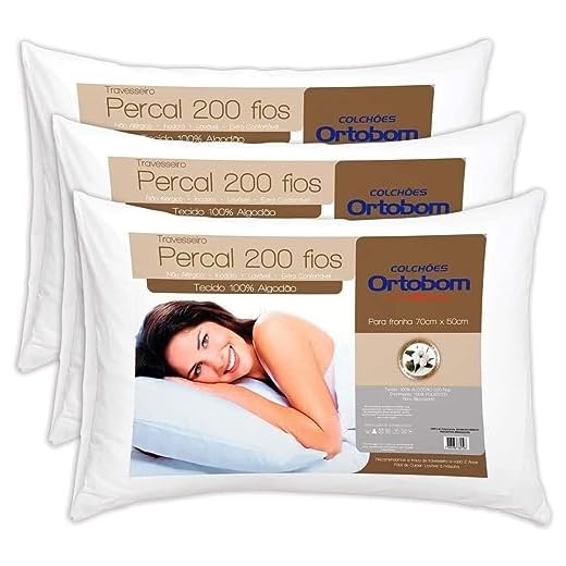 Kit Travesseiro 03 Peças Percal com 200 Fios - Ortobom