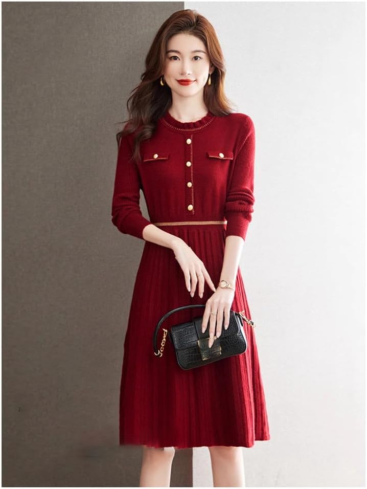 LIXINGHEITANG Wool Knitted Dress Women's Autumn and Winter Layer Slimming Sweater Skirt