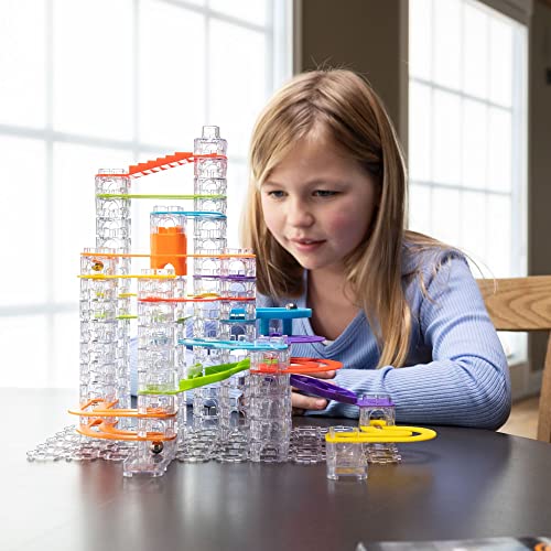 Image of Fat Brain Toys Trestle Tracks Deluxe Marble Run Set, 124-Piece Modular Marble Track, Toys for Kids, Marble Set, Girl and Boy Toys, Fun Toys for Ages 8-13+
