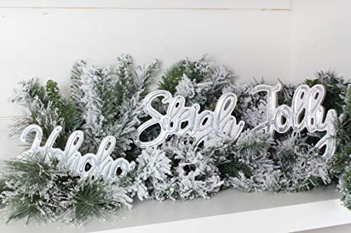 Auldhome Large Farmhouse Christmas Word Art Ornaments In Galvanized Rustic Tin Script With Jolly, Sleigh And Hohoho, (Set Of 3 7-Inch Signs) #TOP7