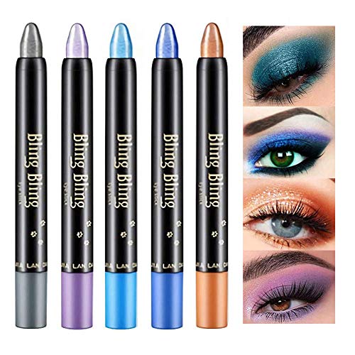 5 PCS Metallic Eyeshadow Sticks, Eye Shadow Pencil, Creame Shimmer Eyeshadow Pen Hypoallergenic Eyeshadow, Ultra Pigmented Makeup Waterproof & Long Lasting Eye Shadow Pen Stick (B)