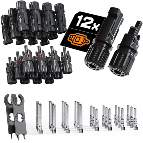 BAURIX® Solarstecker Set 12 Verbinder – IP68 Wasserdichte Steckverbinder für PV Solarkabel 2,5–6mm² – Inklusive Spannwerkzeug für sichere Verbindung