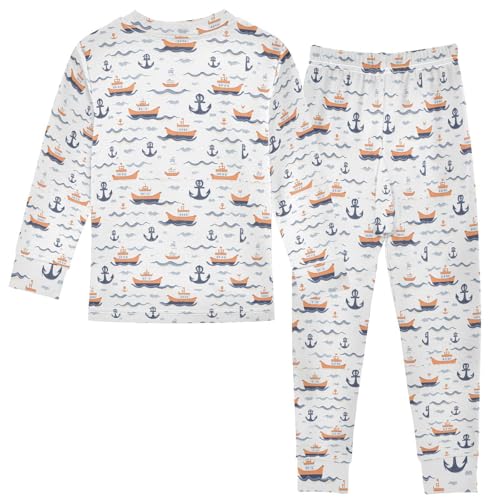 ALAZA Blue Anchor Ship Wave 2 Piece Pajama Set Long Sleeve Top and Pants Sleepwear Unisex2