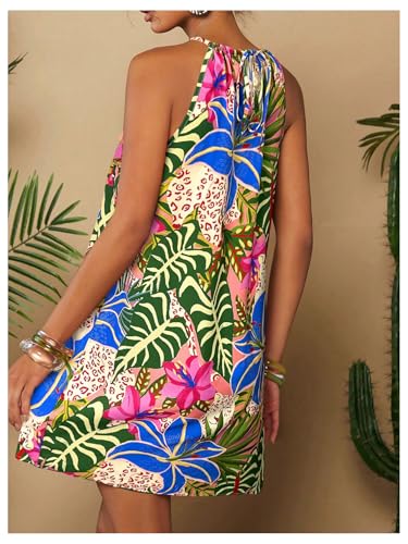 Image of SweatyRocks Women's Tropical Print Halter Dresses Sleeveless Holiday Summer Mini Dress