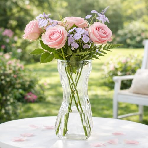 Image of GREENSAPPIRE Glass Flower Vases with Brush, Clear Mini Bud Vases in Bulk, Two Styles Small Glass Vases for Rustic Home, Wedding Centerpieces, Dining Table Decor (Style -1)