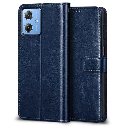 Image of TOUCCH Flip case for Motorola Moto G54 5G | Moto G64 5G| Leather Finish Cover & Flexible Stand Design | Card and Money Pocket | Blue