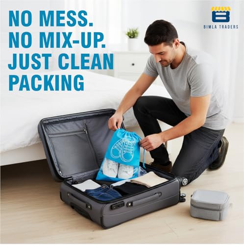 Image of Btag Shoe Bag for Travel & Storage | Water-Resistant Shoe Organizer for Men & Women | Portable, Foldable Shoe Cover for Luggage & Closet | Travel Accessories for Footwear Protection (Blue,Pack of 12)