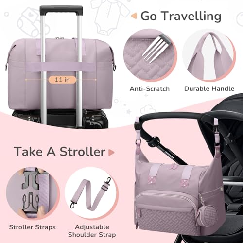 Image of Tenot Diaper Bag Tote with Pacifier Case, Baby Bag for Women with Shoulder Straps, Travel Diaper Tote for for Mom and Dad Medium Size, Purper
