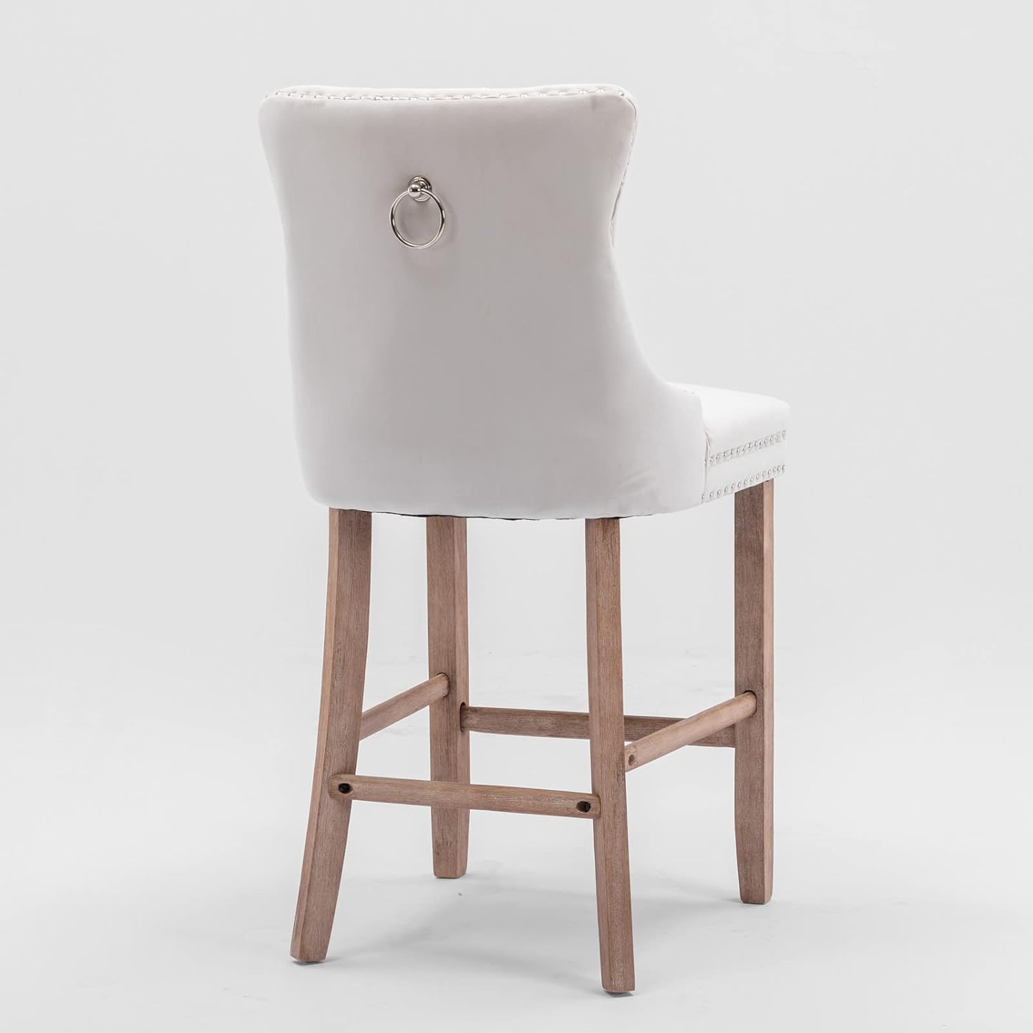 Dining Chairs Set of 4, Modern Velvet Upholstered Barstools with Button Tufted Decoration and Wooden Legs, Chrome Nailhead Trim, Leisure Bar Chairs, 4 Bar Stools, Beige