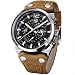 Men's Big Dial Quartz Sport Watches Brown Leather Band Chronograph Luminous Skeleton Military Wrist Watch for Men (Brown)