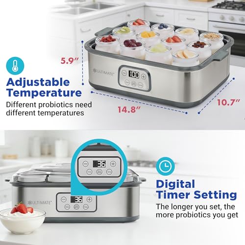 Ultimate Probiotic Yogurt Maker XL - Adjustable Time & Temperature Control - 50% More Capacity with 12 x 6oz Yogurt Jars - Make Trillions of Probiotics for Gut Health - ULTIMATE LIFETIME WARRANTY - Thumbnail 3