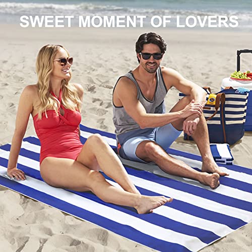 Beach Towels Oversized - For Travel, Swimming, Camping, Holiday- 78" L X 35" W Quick Dry Towel- Super Absorbent, Compact, Portable, Sand Free, Microfiber Beach Towel -Blue And White Vertical Stripes #TOP2