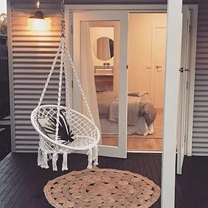 COSKIRA Hammock Chair with Fringe Tassels,Exquisite Dreamy Round Hanging Chair,Cotton Rope Macrame Swing Chairs for Indoor/Outdoor Bedroom Patio Deck or Garden,Handwoven Hammock Hanging Chair Swing