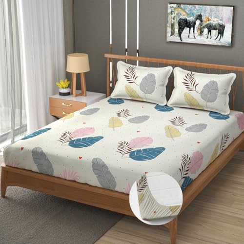 Image of Premium Heavy Cotton Elastic Fitted Bedsheets with 2 King Size Pillow Covers || Double Bed with All Around Elastic 350 TC || 72 x 72 x 10 Inch Queen Size Fitted || - Colorfull Wings