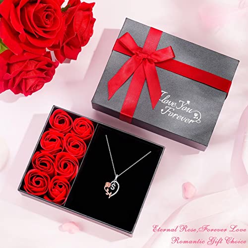 Rose Flower Pendant Heart Initial Necklaces For Women, Love Heart Letter T Necklace Unique Initial Necklaces For Women Girls Wife Girlfriend Mom Mothers Day Valentines Birthday Christmas Gifts #TOP3