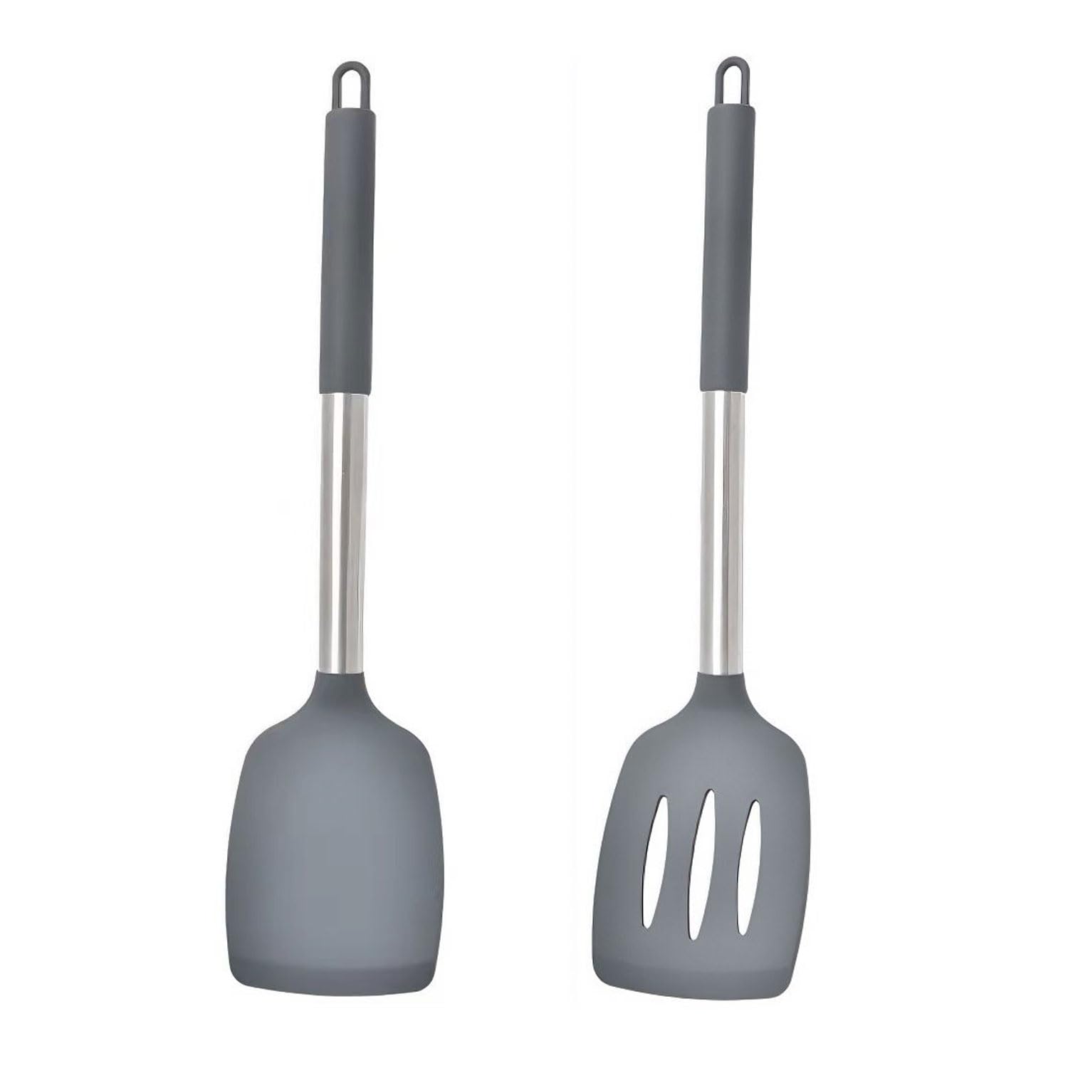 Carrot - Pack of 2 Silicone Solid Spatula Turner,Non Stick Slotted Kitchen Spatulas,High Heat Resistant BPA Free Cooking Utensils,Ideal Cookware for Fish,Eggs,Pancakes (Grey) (B0D2TZ4MJQ) Amazon Price History, Amazon Price Tracker