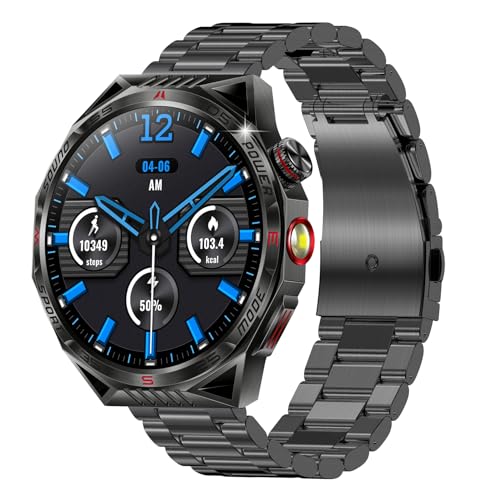 JUSUTEK 2025 革新 アウトドアスポーツスマートウォッチ通話機能付き,1.85インチ超高強度金属多機能腕時計,レーザ光灯、懐中電灯、羅針盤,IP68防水,女性機能,電卓,smart watch,Line/Gmail通知,着信表示,iphone&ア