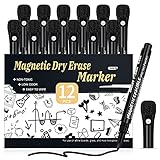 Magnetic Dry Erase Markers Fine Point - 12 Pack White board Markers with Eraser Cap for Kids, Black...