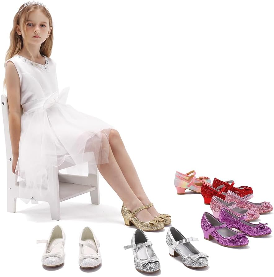 K KomForme Girl's Dress Shoes Mary Jane Glitter 1.5 in Low Heel Wedding Party Princess Shoes for Toddler/Little/Big Kids - Image 6