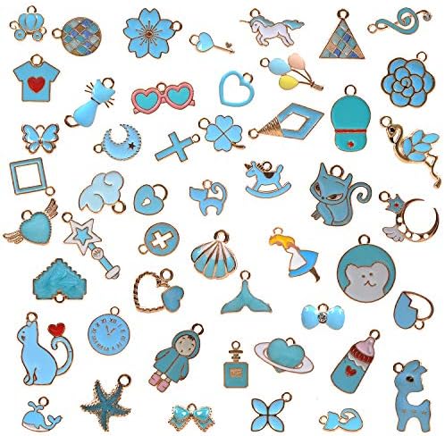 YUEAON 50pcs Enamel charms for Jewelry Making supplies earring bracelet pendant bangle necklace designer keychain bulk lots wholesale (Blue)