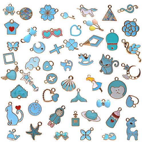 Yueaon 50Pcs Enamel Charms For Jewelry Making Supplies Earring Bracelet Pendant Bangle Necklace Designer Keychain Bulk Lots Wholesale (Blue) #TOP2