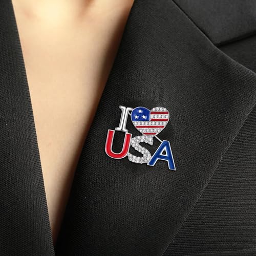 Image of Rhinestone Brooch Pins for Women, Vintage Crystal Enamel Brooches, American Flag Pin Patriotic Lapel Pins Gift for Suit Clothes Bag Accessories