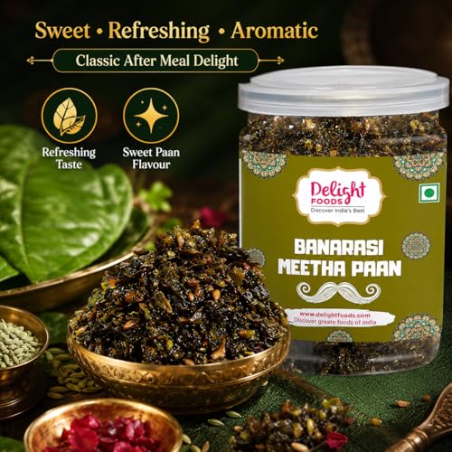 Image of Delight Foods Banarasi Meetha Paan Mukhwas Mouth Freshener, 200grams | Without Supari & Areca Nut | Sweet Paan Hygienically Packed Jar | Traditional Mukhwas