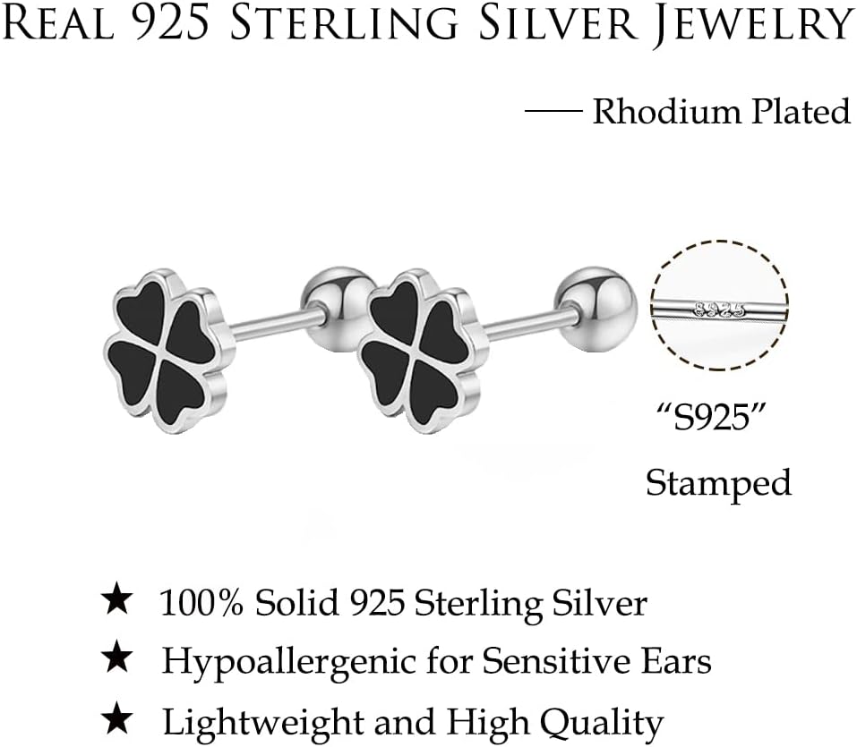 Reffeer Solid 925 Sterling Silver Leaf Clover Earrings Studs for Women Teens Small Spring Leaf Stud Earrings Screw Back