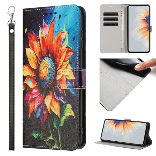 VQWQ Etui do Samsung Galaxy S22 Ultra, skórzane etui ochronne, składane, portfelowe, przegródka na karty, motyw kwiatu, kolorowa smycz, etui odporne na uderzenia, odporne na zarysowania, zapięcie