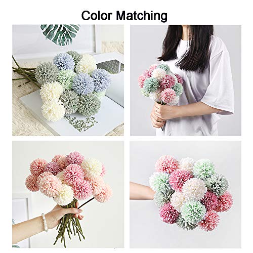 Blooming Paradise 10Pcs Artificial Fake Flower Plants Silk Chrysanthemum Ball Hydrangea Arrangements Wedding Bouquets Decor Home Kitchen Garden Party Table Floral Centerpieces Diy (Gray) #TOP3