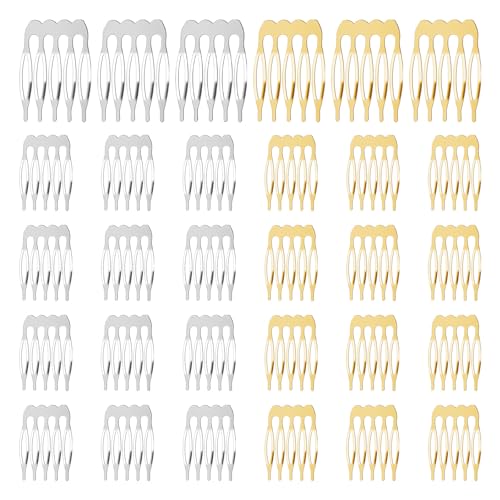 30 Peines Metálicos Laterales de 5 Dientes Dorado y Plateado miniatura 1