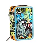 gangi sicilia cosa vedere TESSUTO: Poliestere SJ Gang Astuccio Scuola 3 Zip, Nero, Verde, RexMe, Portapenne Triplo Scomparto Completo Di Penne, Matite, Colori, Accessori Zaino, Elementari, Medie, Bambino