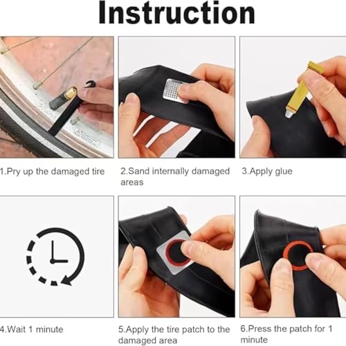 ALMEKAQUZ Bike Tire Repair Kit, Tire Patches, Portable Bicycle Tube Patch, Bicycle Tire Puncture Repair Kit with Glue, Puncture Patches And Tools for Road Mountain Bike Tyre Motorcycle Tire Repair