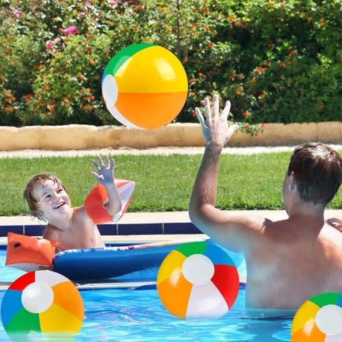 DTYDECLE 12 Stück 30cm Wasserball aufblasbar, Inflatable Beach Ball Bunte Strandball Aufblasbare Regenbogen Strand Spielzeug Ball für Sommer Wasser Pool Schwimmbad Spielzeug