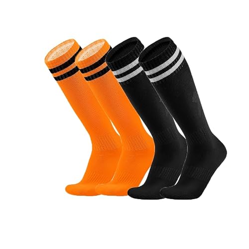 Zion Praiser Kids Soccer basketball football Socks Toddler Knee High Tube Stocking Boys Girls Striped Youth Athletic Socks orange and black
