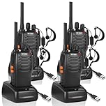 JUAUO 4Pcs Professional Walkie Talkies Long Range Rechargeable Two-Way Radios with VOX, 16 Channels, LED Light & Hands-Free Earpieces for Camping Hiking Travel Work Communication and Family Use