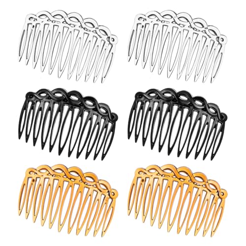 Yuanchu 6 Stück Französische Haarseitenkämme, Haarkamm zum Stecken Seitenkämme mit 11 Zähnen Kunststoff French Hair Comb Einsteckkamm 3 Farben Dekorativer Haarkämme für Frauen Braut Hochzeitsschleier