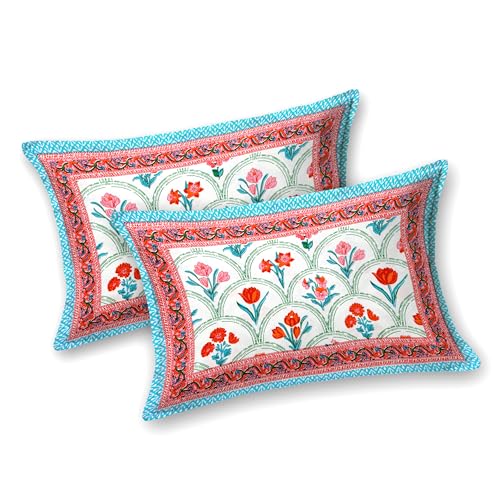 Image of BLOCKS OF INDIA Hand Block Printed 200 TC Cotton King Size Bedsheet (Pink Rose)