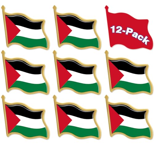 12Pcs-Metal Palestine Flag Lapel Pins Bulk - Waving Palestinian Badge Pins Bulk Patriotic Souvenir