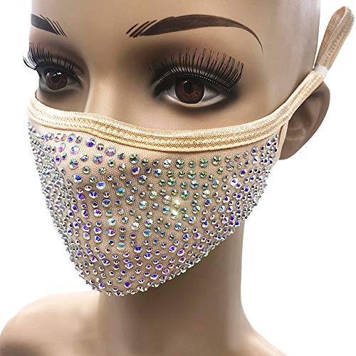 Starryland Rhinestone Face Masks Sequin Face Mask Bedazzled Sparkly Bling Face Mask Crystals Mask Dazzling Shinning Breathable Cotton Face Kunoichi (Beige)