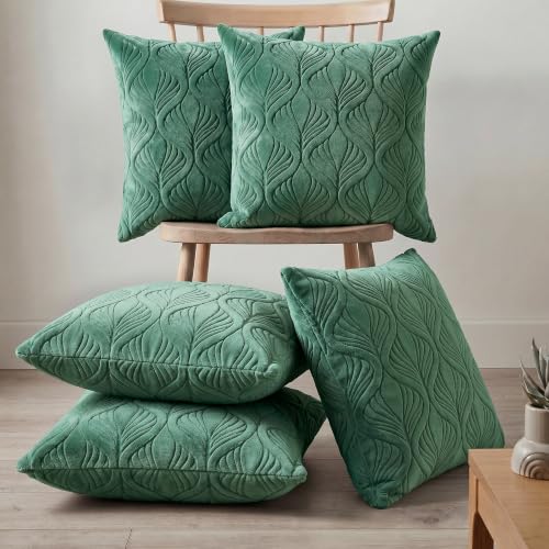 Image of Yellow Weaves Jacquard Cushion Covers | Sofa Cushion Covers | Throw Pillow Cover for Sofa, Couch, Living Room| Removable & Washable | 16x16 Inches, Set of 5 (Green)