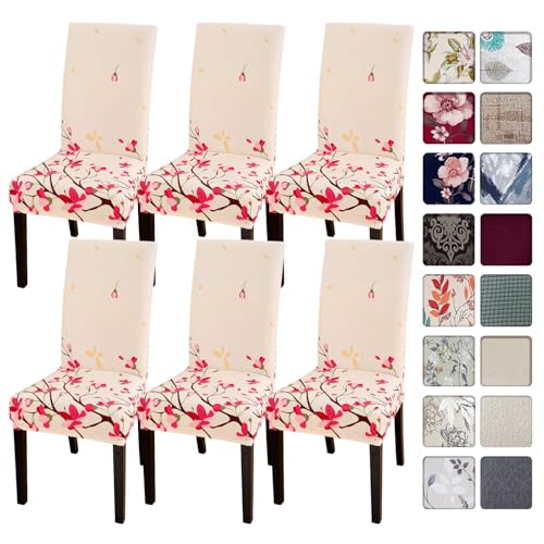 Image of SearchI Dining Room Chair Covers Slipcovers Set of 6, Spandex Super Fit Stretch Removable Washable Kitchen Parsons Chair Covers Protector for Dining Room,Hotel,Ceremony, Flowers
